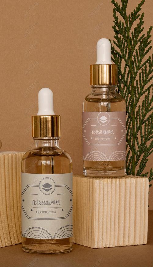 化妆品玻璃瓶标签样机设计指南 从精油滴管瓶到高端护肤品的视觉呈现